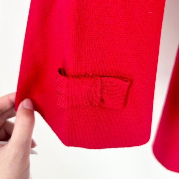 Karl Lagerfeld Red Bow Sleeve Button Down Sweater Jacket - Picture 4 of 6